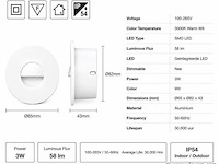 6 x led trapverlichting 3w – 3000k warm wit - rond – wit – ip54 – icon-r - afbeelding 4 van  5