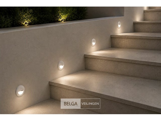 6 x led trapverlichting 3w – 3000k warm wit - rond – wit – ip54 – icon-r - afbeelding 1 van  6