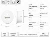 6 x led trapverlichting 3w – 3000k warm wit - rond – wit – ip54 – icon-r - afbeelding 5 van  6