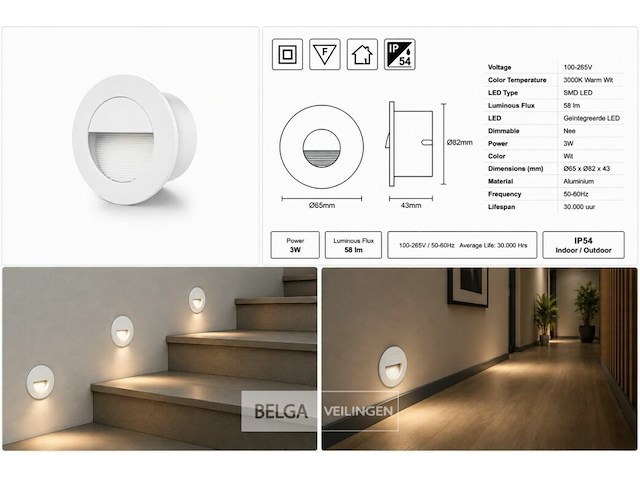 6 x led trapverlichting 3w – 3000k warm wit - rond – wit – ip54 – icon-r - afbeelding 6 van  6