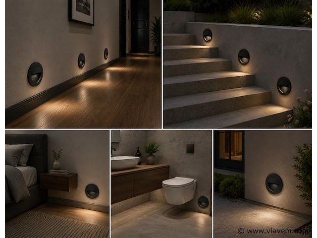 6 x led trapverlichting 3w – 3000k warm wit - rond – zwart – ip54 – icon-r - afbeelding 3 van  5