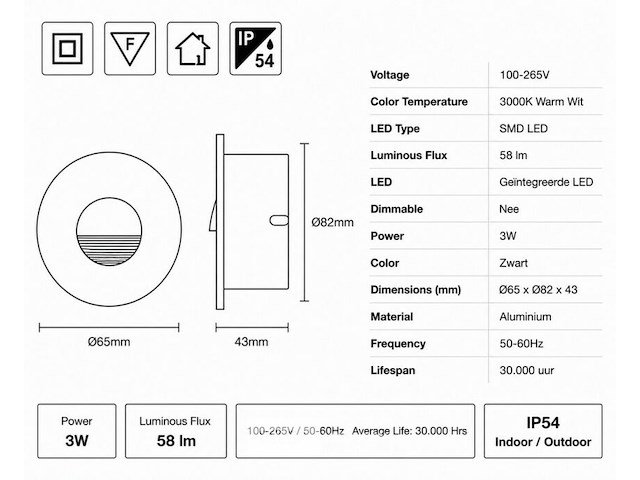 6 x led trapverlichting 3w – 3000k warm wit - rond – zwart – ip54 – icon-r - afbeelding 5 van  6