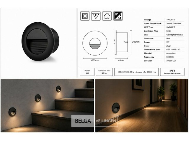 6 x led trapverlichting 3w – 3000k warm wit - rond – zwart – ip54 – icon-r - afbeelding 6 van  6