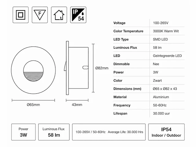 6 x led trapverlichting 3w – 3000k warm wit - rond – zwart – ip54 – icon-r - afbeelding 4 van  5
