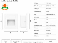 6 x led trapverlichting 3w – 3000k warm wit - vierkant – wit – ip54 – icon-s - afbeelding 4 van  5