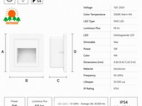 6 x led trapverlichting 3w – 3000k warm wit - vierkant – wit – ip54 – icon-s - afbeelding 5 van  6