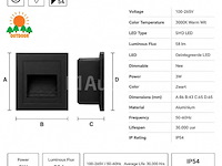 6 x led trapverlichting 3w – 3000k warm wit - vierkant – zwart – ip54 – icon-s - afbeelding 3 van  5