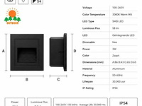 6 x led trapverlichting 3w – 3000k warm wit - vierkant – zwart – ip54 – icon-s - afbeelding 4 van  5