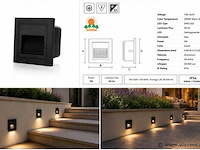 6 x led trapverlichting 3w – 3000k warm wit - vierkant – zwart – ip54 – icon-s - afbeelding 5 van  5