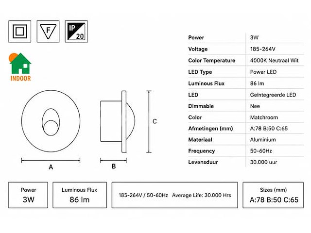 6 x led trapverlichting 3w – 4000k neutraal wit - matchroom – ip20 – yakut - afbeelding 3 van  5