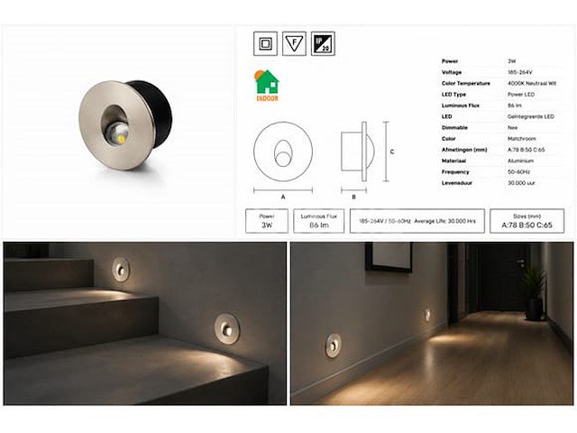 6 x led trapverlichting 3w – 4000k neutraal wit - matchroom – ip20 – yakut - afbeelding 4 van  5