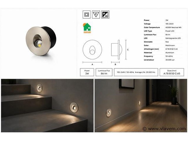 6 x led trapverlichting 3w – 4000k neutraal wit - matchroom – ip20 – yakut - afbeelding 5 van  5