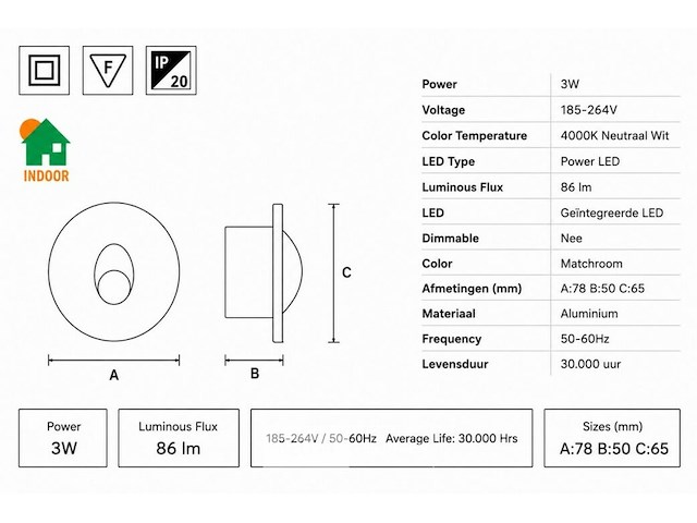 6 x led trapverlichting 3w – 4000k neutraal wit - matchroom – ip20 – yakut - afbeelding 5 van  6