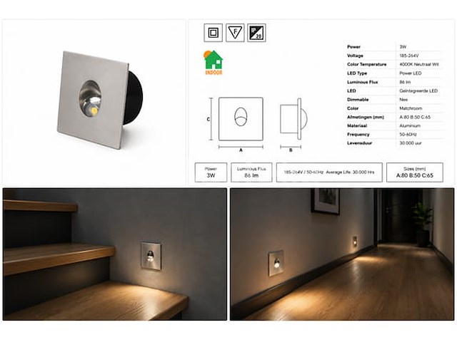 6 x led trapverlichting 3w – 4000k neutraal wit - matchroom – ip20 – zümrüt - afbeelding 5 van  5