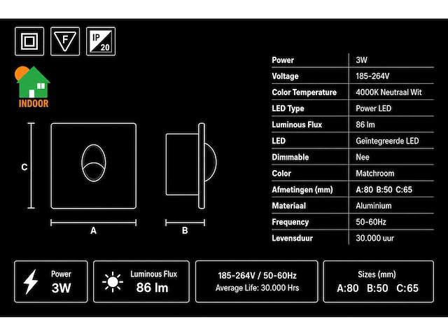 6 x led trapverlichting 3w – 4000k neutraal wit - matchroom – ip20 – zümrüt - afbeelding 2 van  3