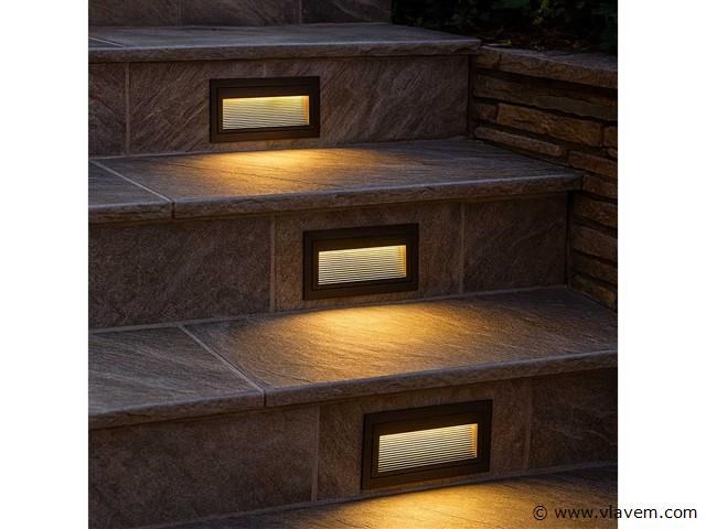 6 x led trapverlichting – 6w – 3000k warm wit – ip65 – rechthoekig – ly05 - afbeelding 1 van  5