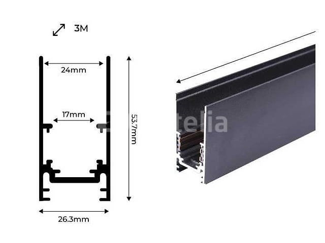 6 x magnetische rail voor opbouw – 20mm – 48v – 2 meter – zwart - afbeelding 5 van  5