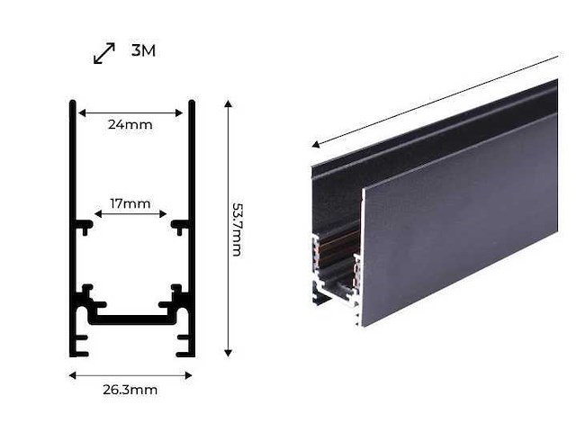 6 x magnetische rail voor opbouw – 20mm – 48v – 2 meter – zwart - afbeelding 5 van  5