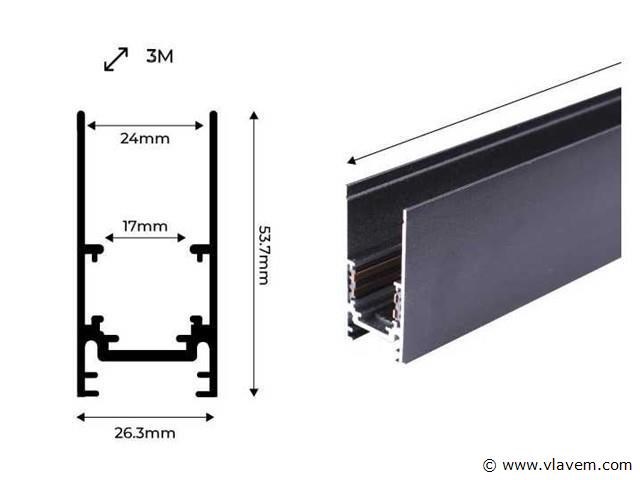 6 x magnetische rail voor opbouw – 20mm – 48v – 2 meter – zwart - afbeelding 5 van  5