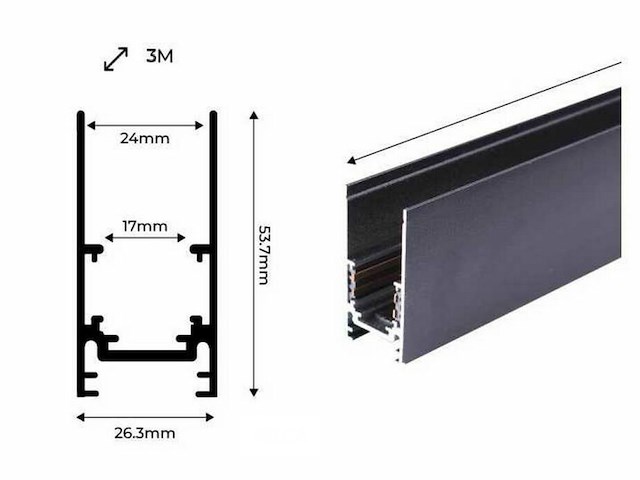 6 x magnetische rail voor opbouw – 20mm – 48v – 2 meter – zwart - afbeelding 6 van  6