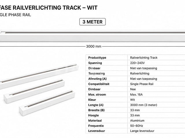 6 x railverlichting track – 1 fase – 3 meter – wit - lighting track - afbeelding 4 van  5