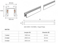 6 x railverlichting track – 1 fase – 3 meter – wit - lighting track - afbeelding 5 van  5