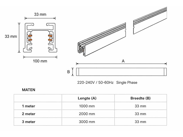 6 x railverlichting track – 1 fase – 3 meter – wit - lighting track - afbeelding 2 van  3