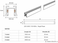 6 x railverlichting track – 1 fase – 3 meter – wit - lighting track - afbeelding 2 van  5