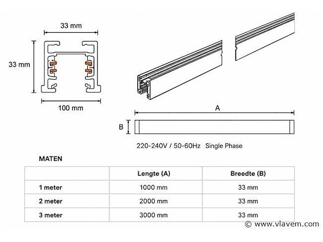 6 x railverlichting track – 1 fase – 3 meter – wit - lighting track - afbeelding 2 van  5