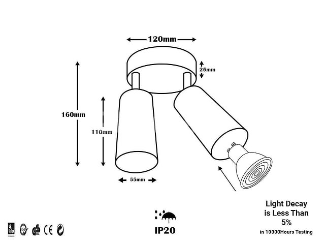 6 x ronde plafondlamp – 2 x gu10 – draaibare spots – zwart - afbeelding 2 van  4