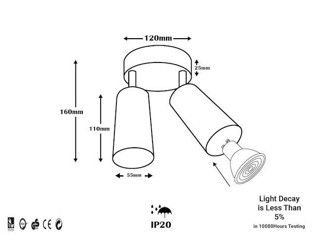 6 x ronde plafondlamp – 2 x gu10 – draaibare spots – zwart - afbeelding 3 van  3