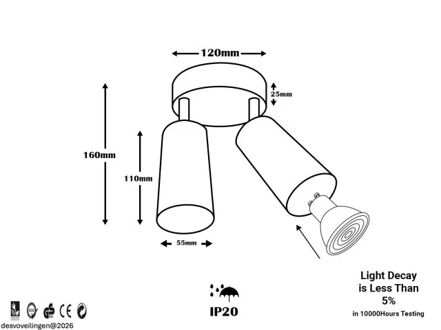 6 x ronde plafondlamp – 2 x gu10 – draaibare spots – zwart - afbeelding 5 van  5