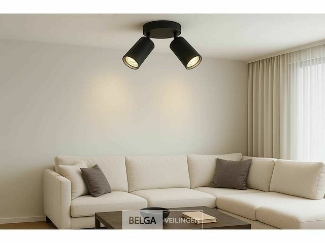 6 x ronde plafondlamp – 2 x gu10 – draaibare spots – zwart - afbeelding 1 van  5
