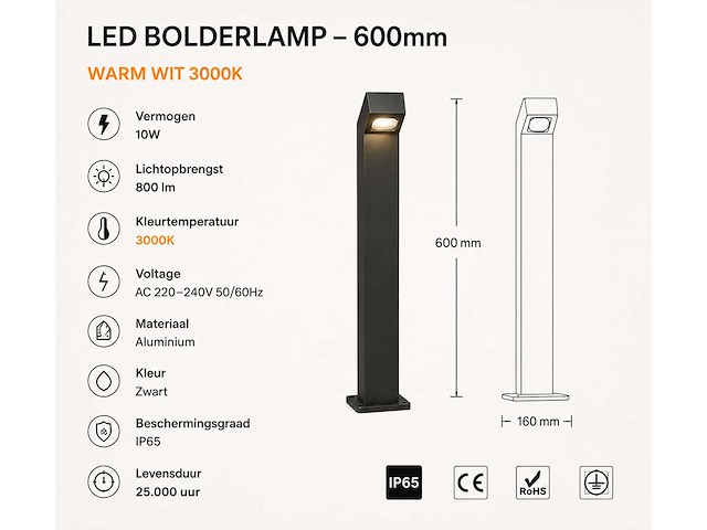 6 x tuinlamp – 60 cm – 2 x 10w led – 3500k warm wit – ip54 – zwart – sla-57 - afbeelding 3 van  4