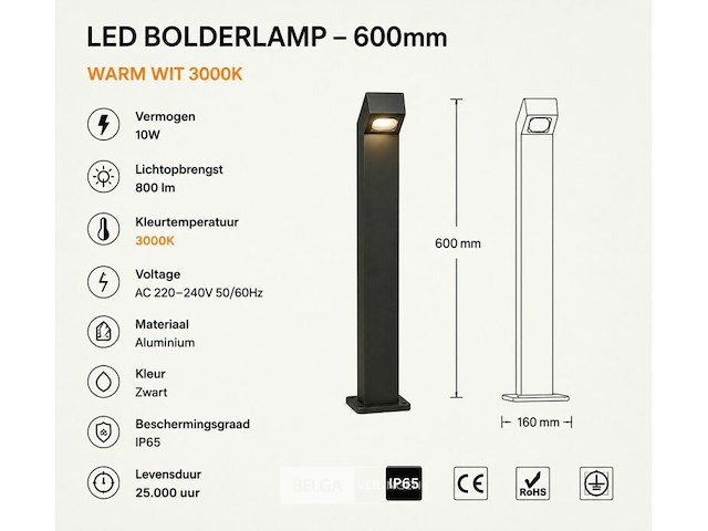 6 x tuinlamp – 60 cm – 2 x 10w led – 3500k warm wit – ip54 – zwart – sla-57 - afbeelding 4 van  5