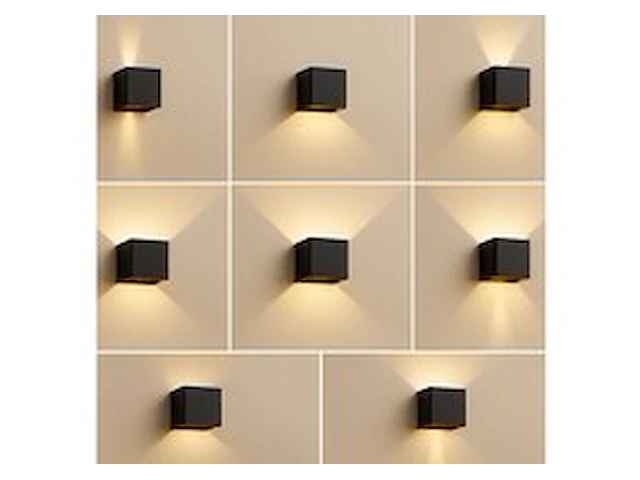 6 x wandlamp – tweerichtings led – kubus – 2 x 5w – zwart - afbeelding 1 van  6