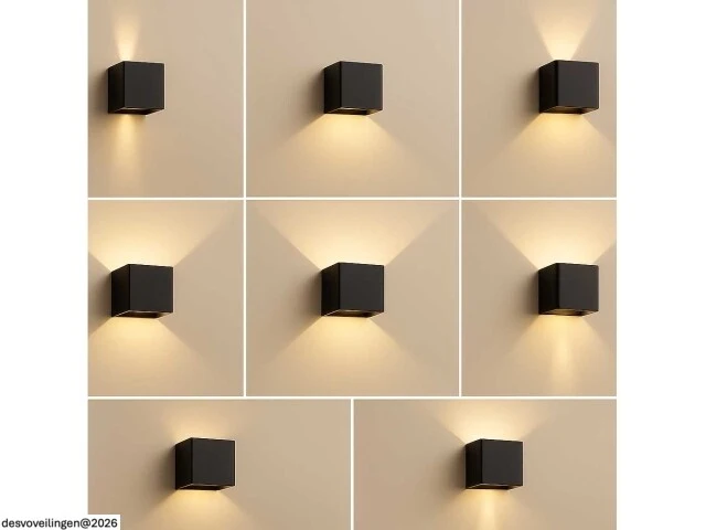 6 x wandlamp – tweerichtings led – kubus – 2 x 5w – zwart - afbeelding 2 van  6