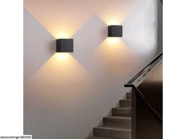 6 x wandlamp – tweerichtings led – kubus – 2 x 5w – zwart - afbeelding 5 van  6