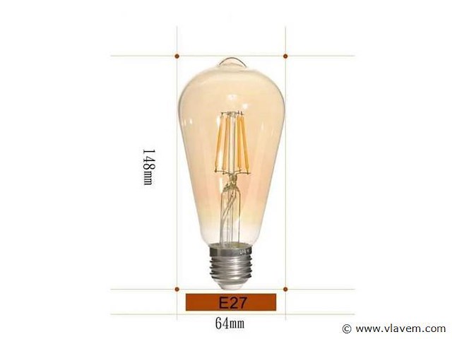 60 x st64 amber filament lamp – 6w – e27 – dimbaar – ip20 - afbeelding 4 van  4