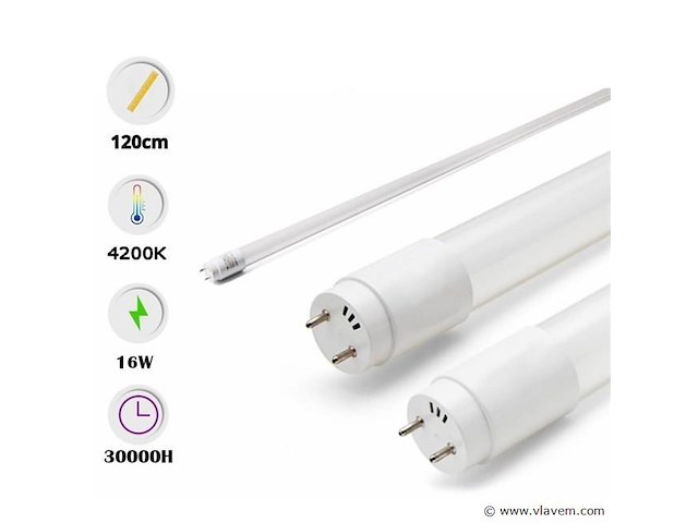60 x t8 led buizen – 16w – 120cm – 4200k neutraal wit – tube-s - afbeelding 3 van  4