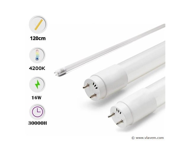 60 x t8 led buizen – 16w – 120cm – 4200k neutraal wit - afbeelding 3 van  4