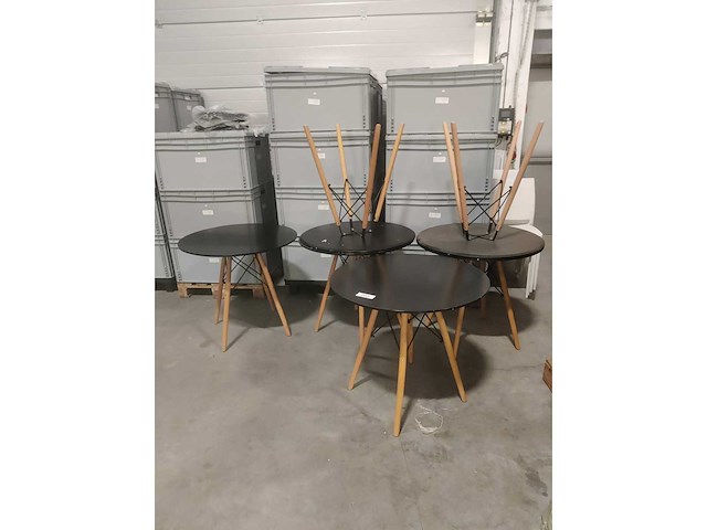6x design tafel met houten poten zwart diam 80cm (6x) - afbeelding 2 van  2