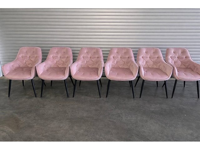 6x eetkamerstoel pink velvet - afbeelding 2 van  2