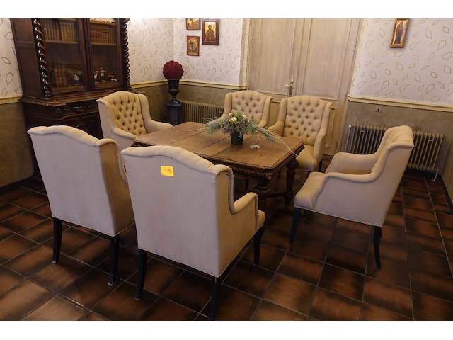 6x fauteuil + houten tafel - afbeelding 1 van  6