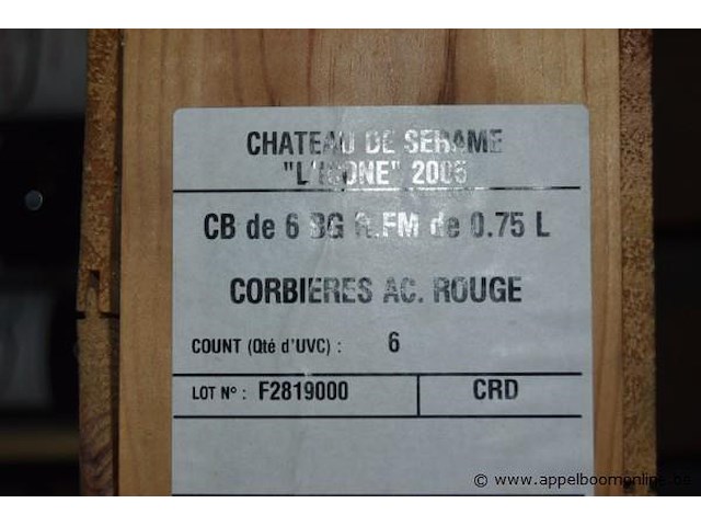 6x fles rode wijn, château de sérame, l'icone, corbières ac, 2005, 75cl - afbeelding 2 van  2