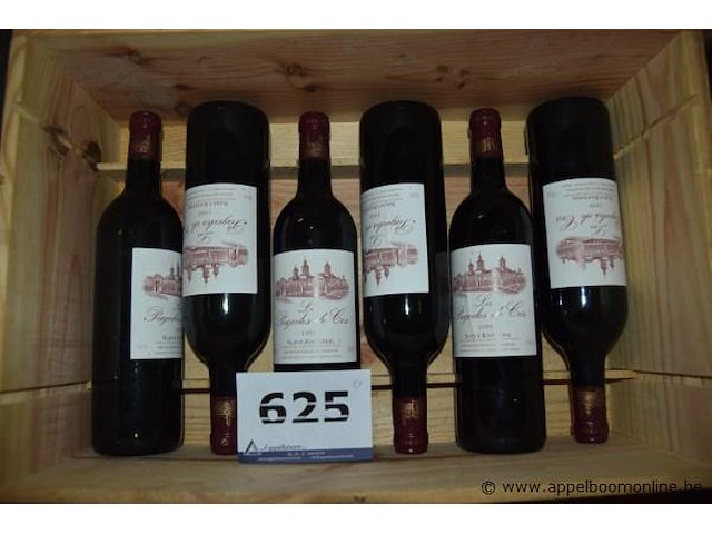 6x fles rode wijn, les pagodes de cos, saint-estèphe, 1999 - afbeelding 1 van  3