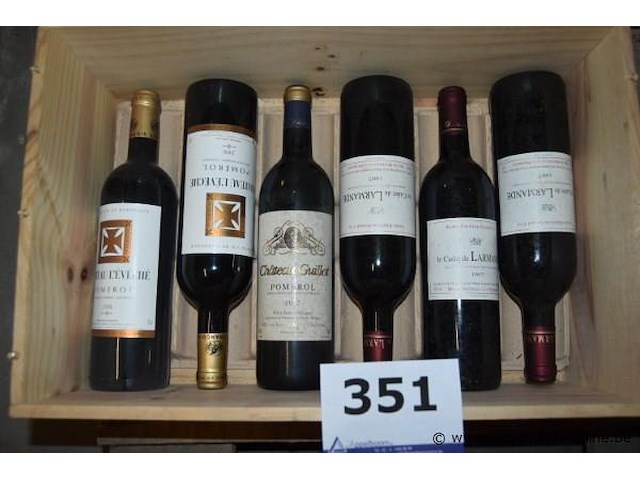 6x fles rode wijn, w.o. 2x château l'évêché pomerol 2008, 1x château guillot pomerol 1997, 3x le cadet de larmande saint-émilion grand cru 1997, 75cl - afbeelding 1 van  4