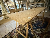 6x houten schragen + 3 tafelbladen l225xb80 cm - afbeelding 1 van  4