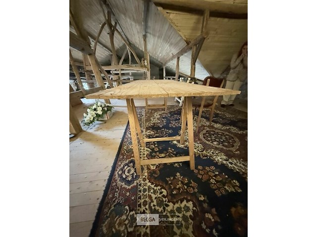 6x houten schragen + 3 tafelbladen l225xb80 cm - afbeelding 2 van  4