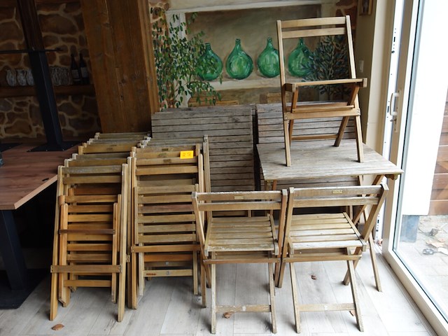 6x inklapbare houten terrastafel + 20x inklapbare terrasstoel perfect homeshop - afbeelding 1 van  3